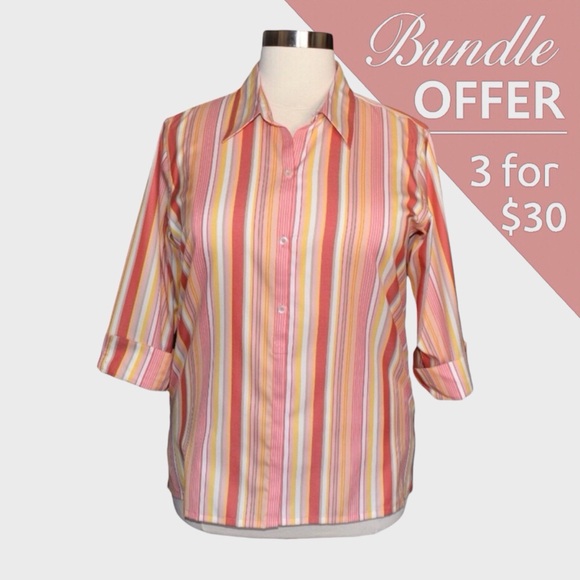 Liz Claiborne Striped Non-Iron Button Down Shirt - Picture 1 of 6